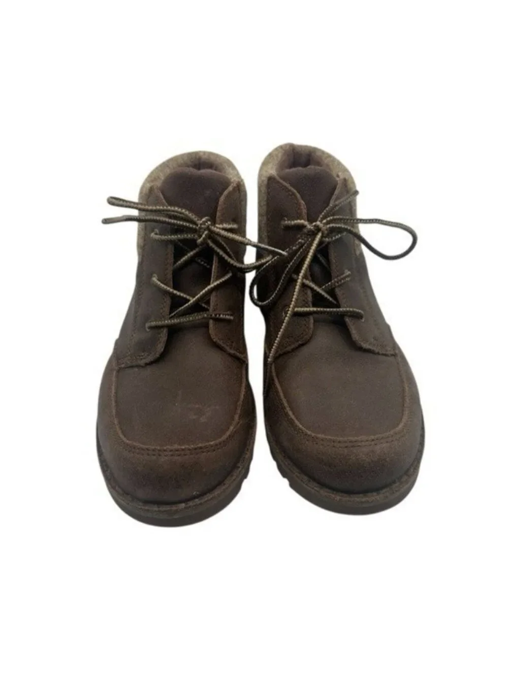 UGG Orin Kids Size 3 Ankle Boots Wool Brown Leather Wool Cuff Lace Up 1008001K